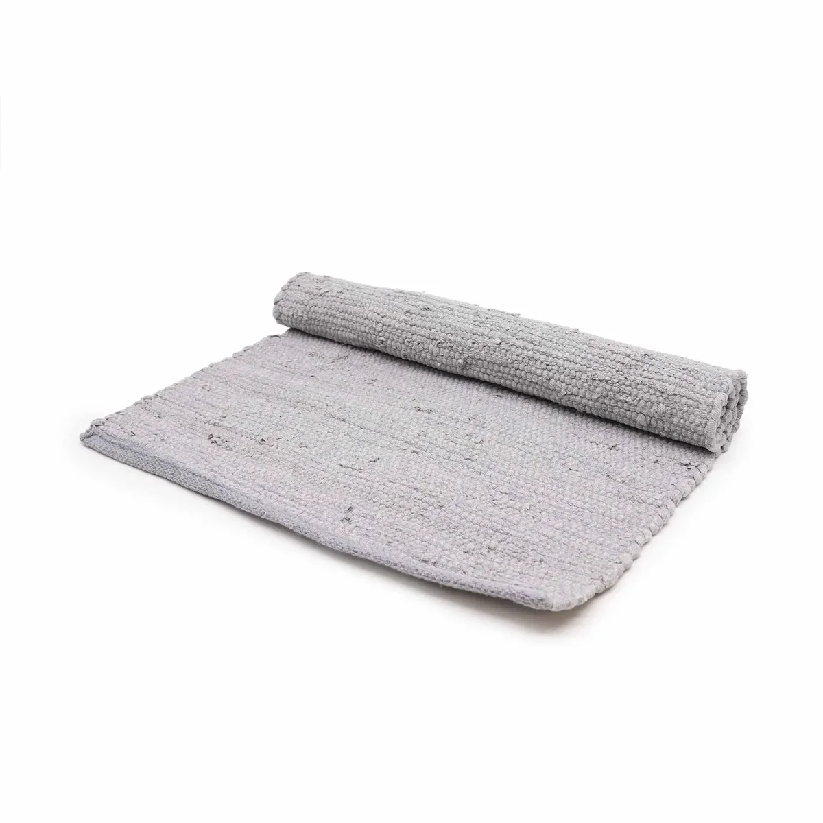 Small grey Indian handloom rug made from cotton, showcasing traditional handwoven texture and pattern