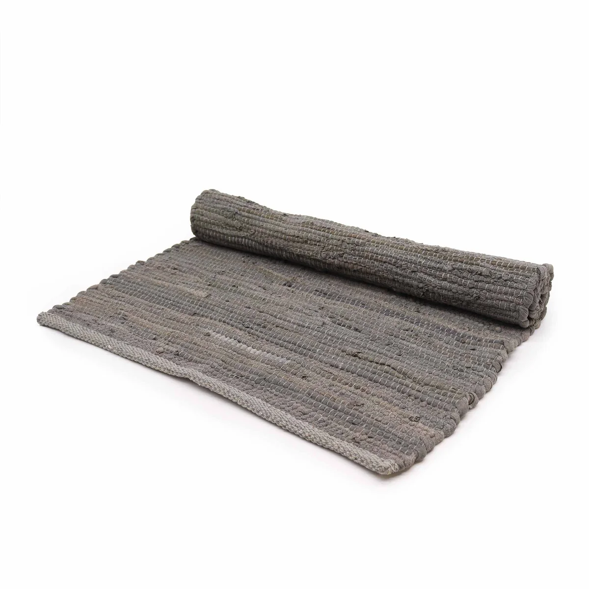 Medium charcoal Indian cotton rug with handloom texture, suitable for home decor and floor use