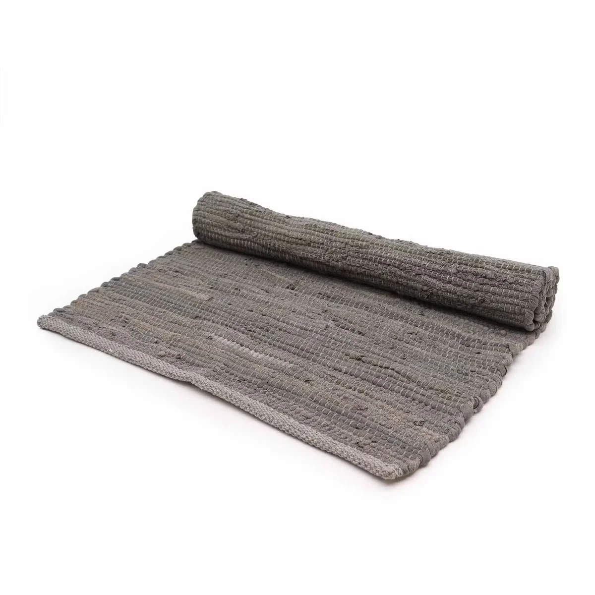 Medium charcoal cotton rug with handloom texture, showcasing woven cotton fibers in a rectangular shape