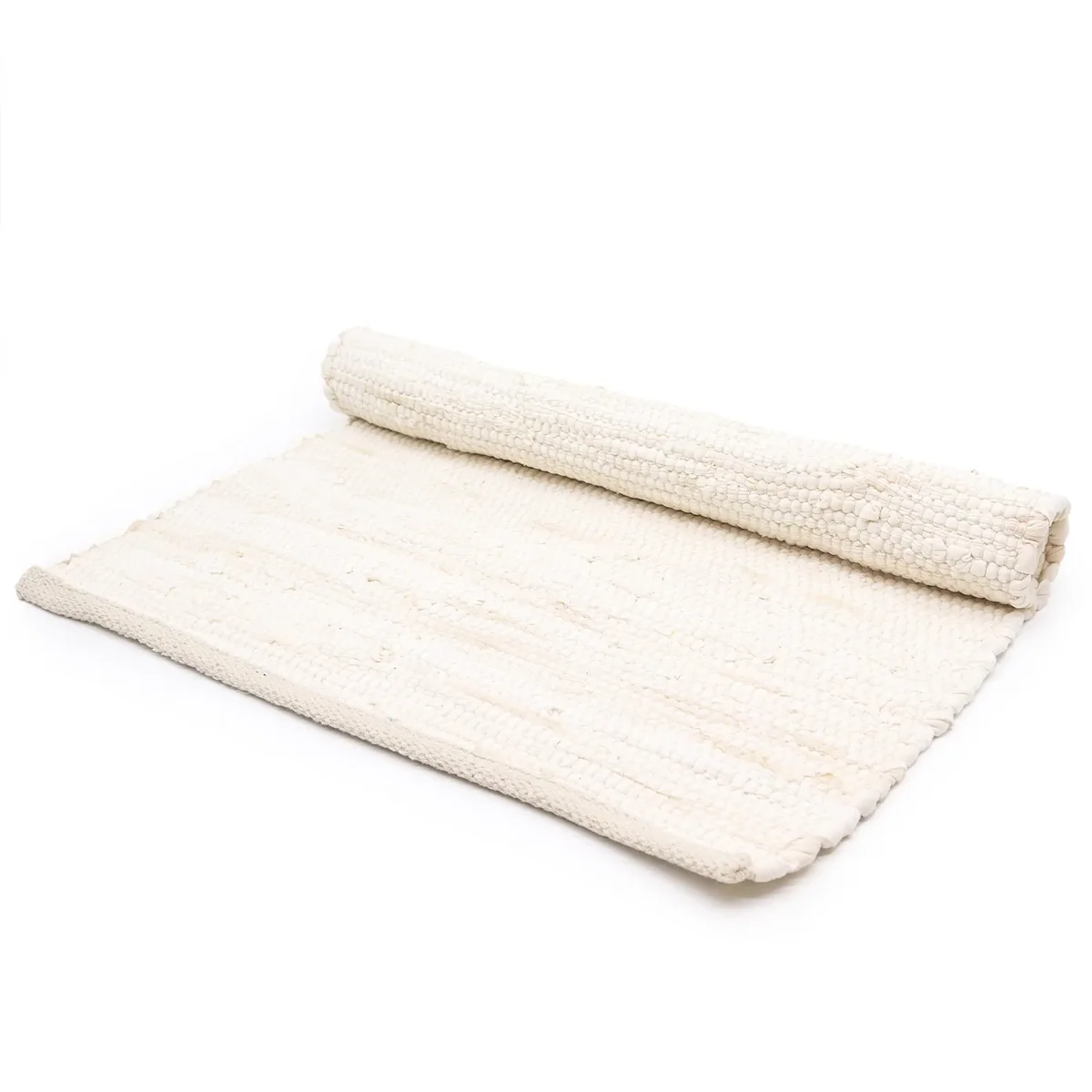 Large cream Indian handloom rug displayed flat.