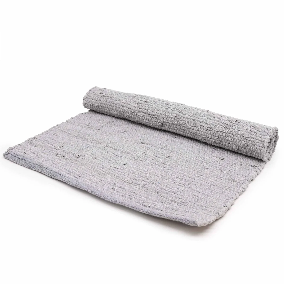 Large grey cotton rug with Indian handloom weave patterns displayed flat.