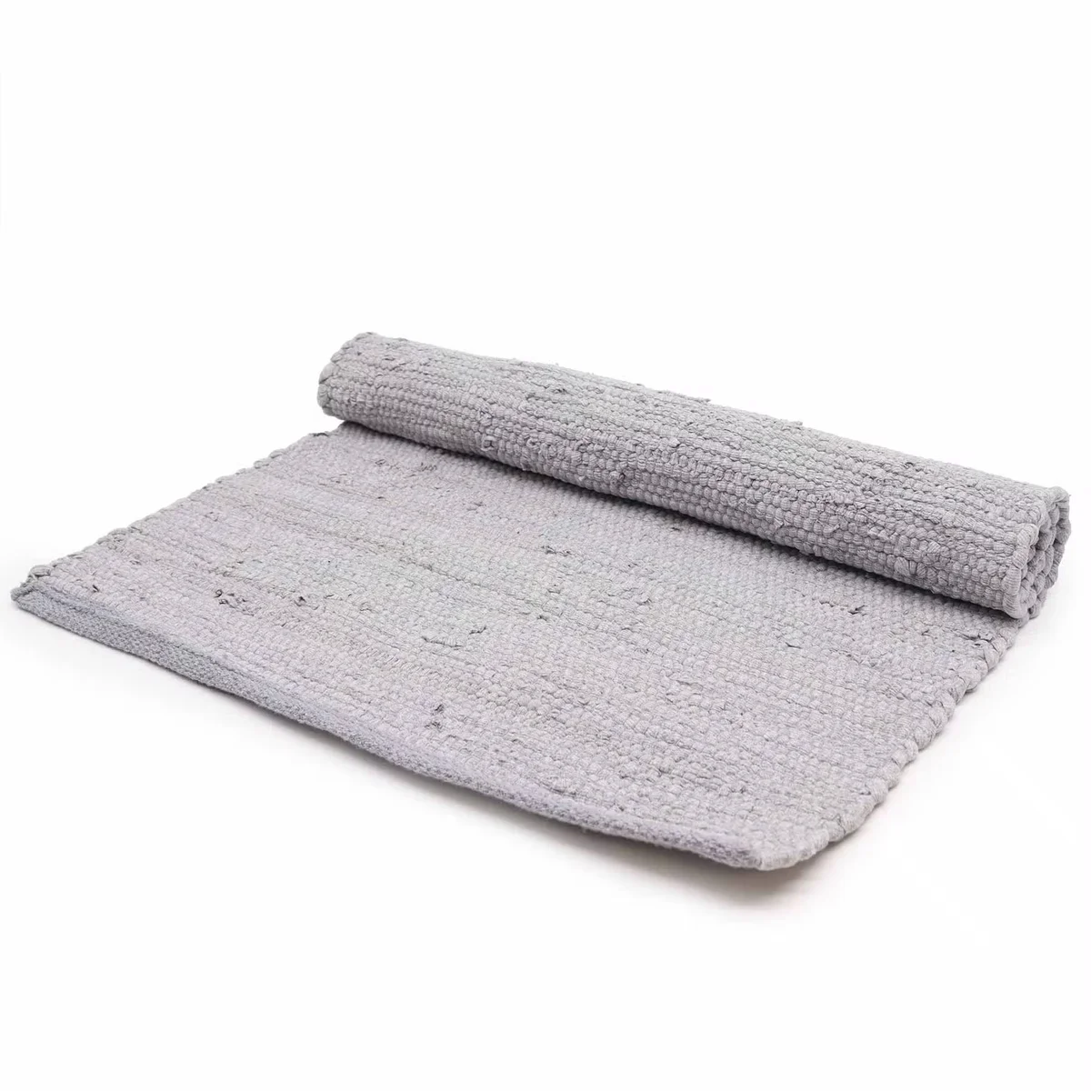 Large grey handwoven cotton rug with subtle handloom texture