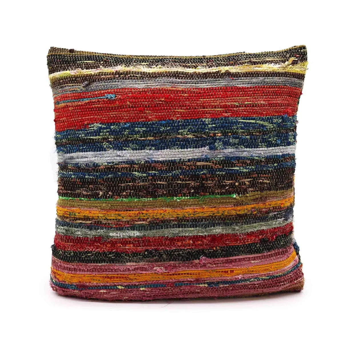 All‑over natural green rag rug style cushion covers with a distressed linen texture that looks like a small rug.