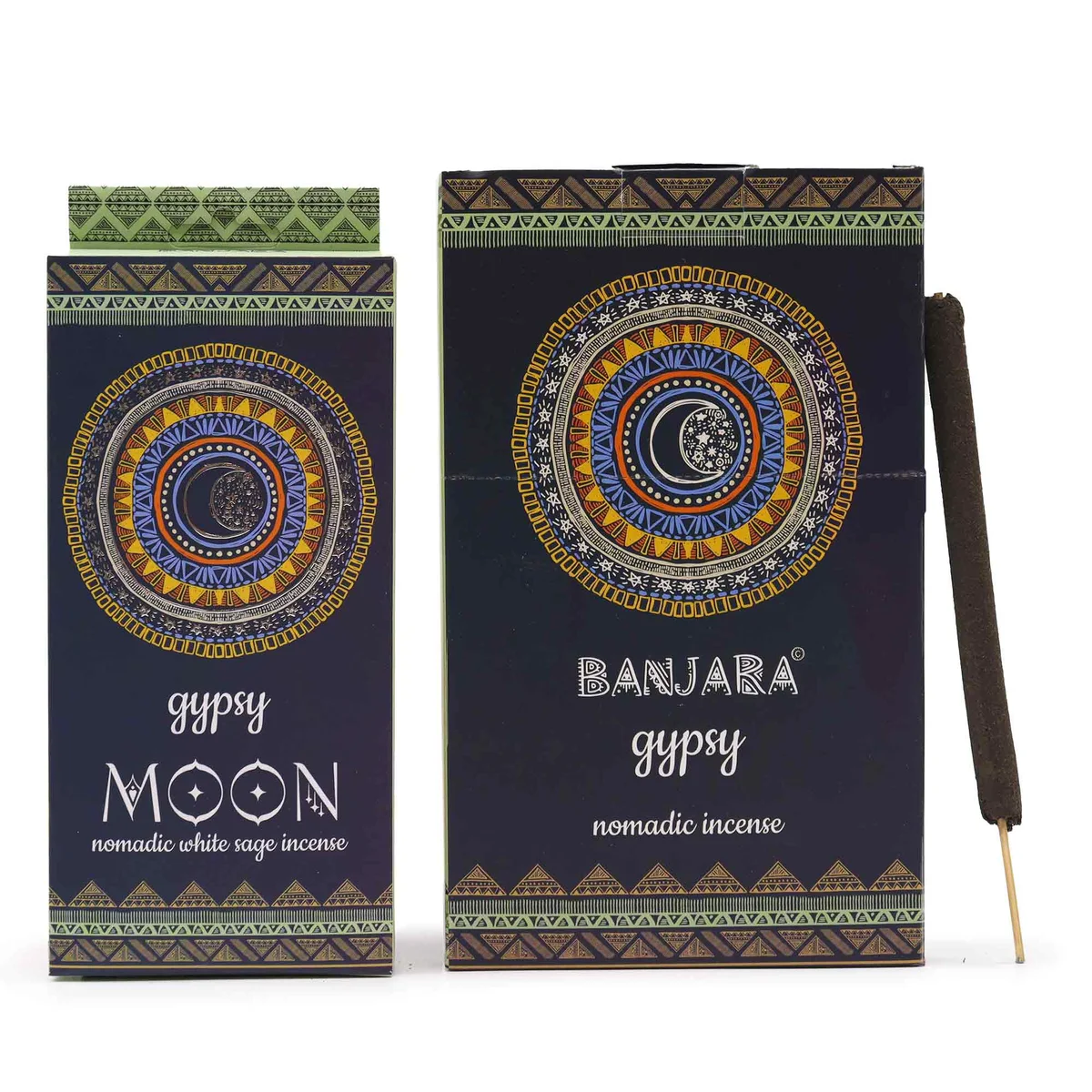 Pack of Gypsy Nomadic Incense MOON sticks with aromatic incense UK branding on a white background