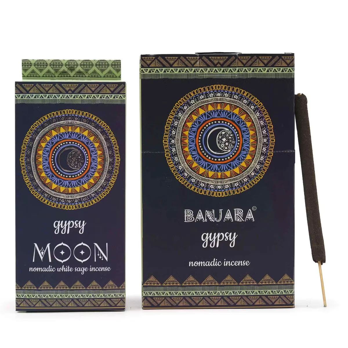 Gypsy Nomadic Incense MOON packaging with sticks, designed for home fragrance incense use