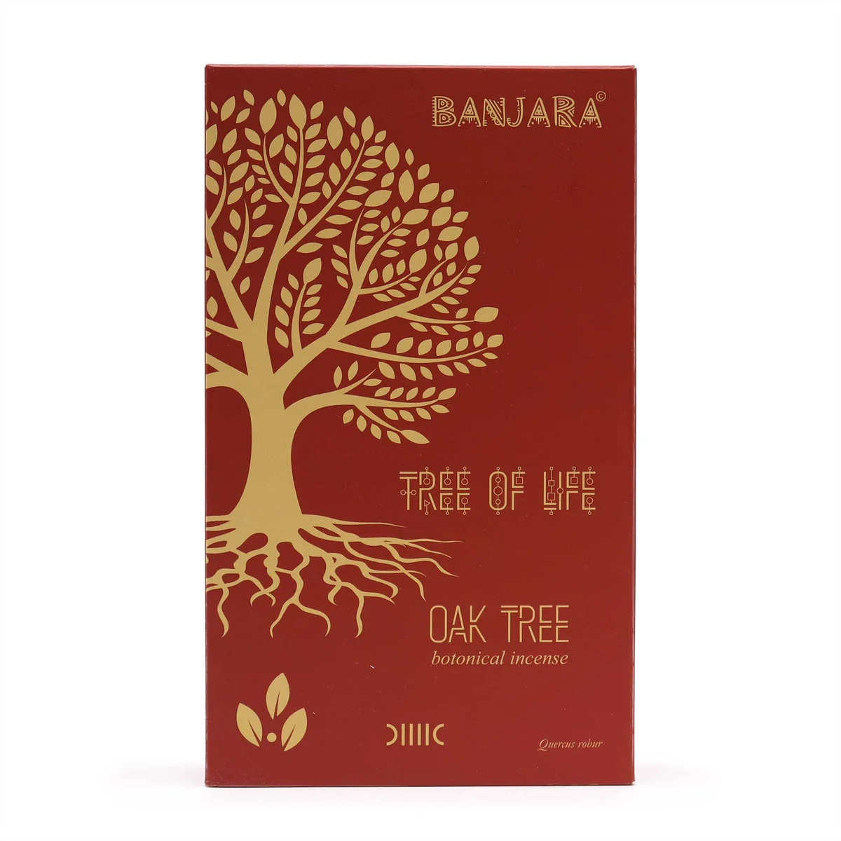 Banjara Botanical Incense packaging featuring botanical incense oak tree scent with natural design elements