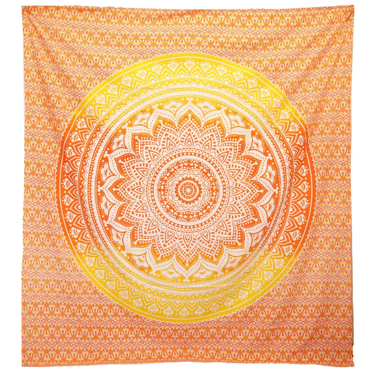 Umrao Mandala wall hanging in orange, a decorative mandala design hanging on a wall