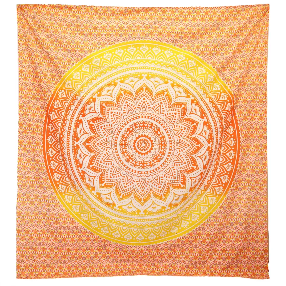 orange wall hanging featuring a mandala pattern, suitable as a beach spread or room décor.