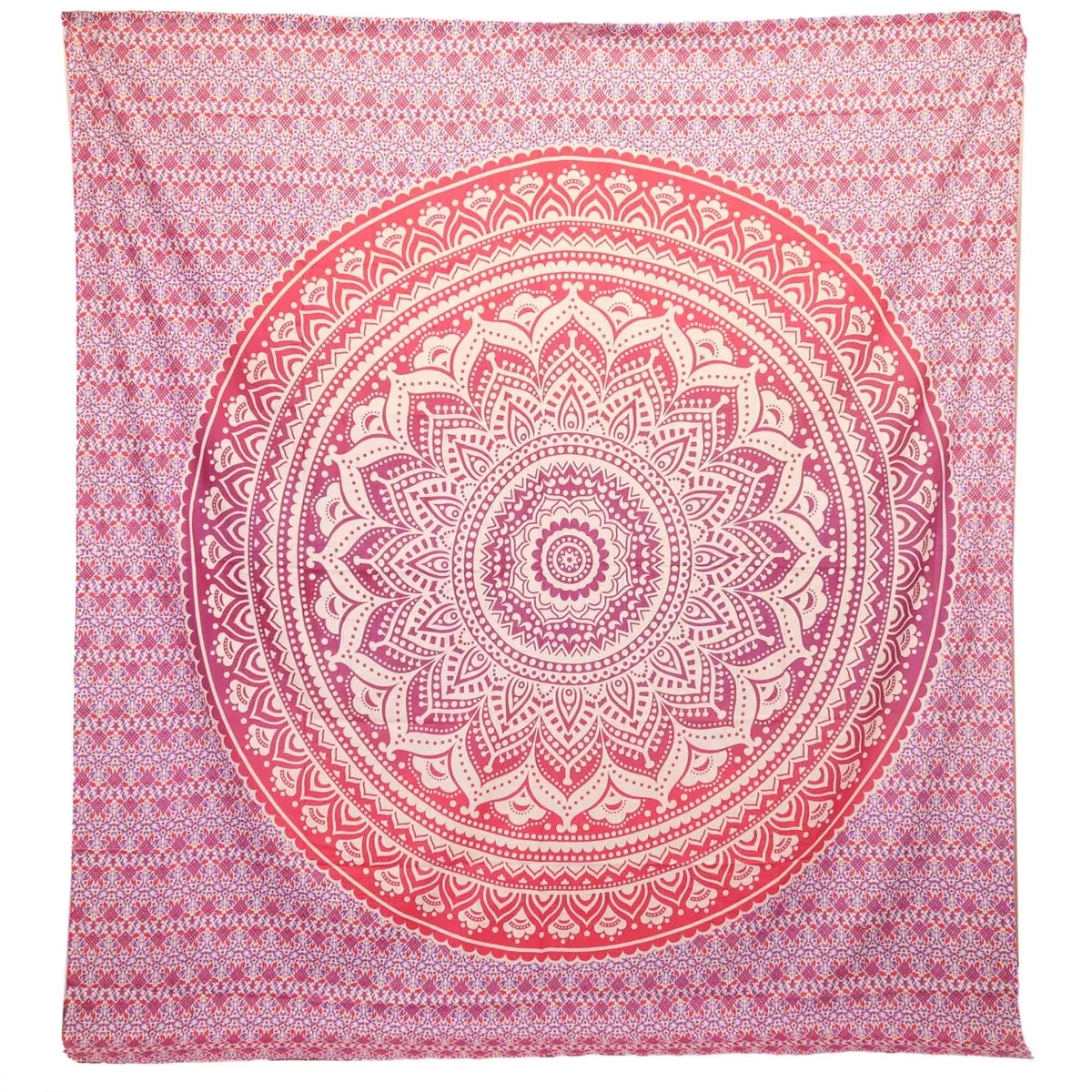 Purple mandala wall hanging with intricate geometric pattern on light background
