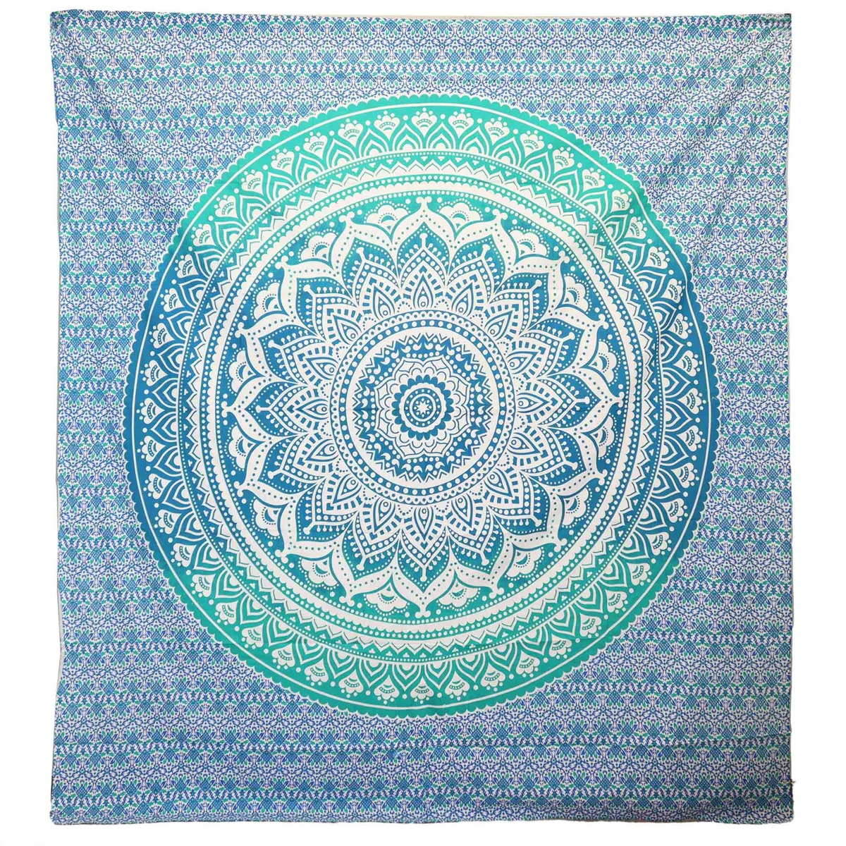green mandala wall hanging with Umrao design, mounted on a wall