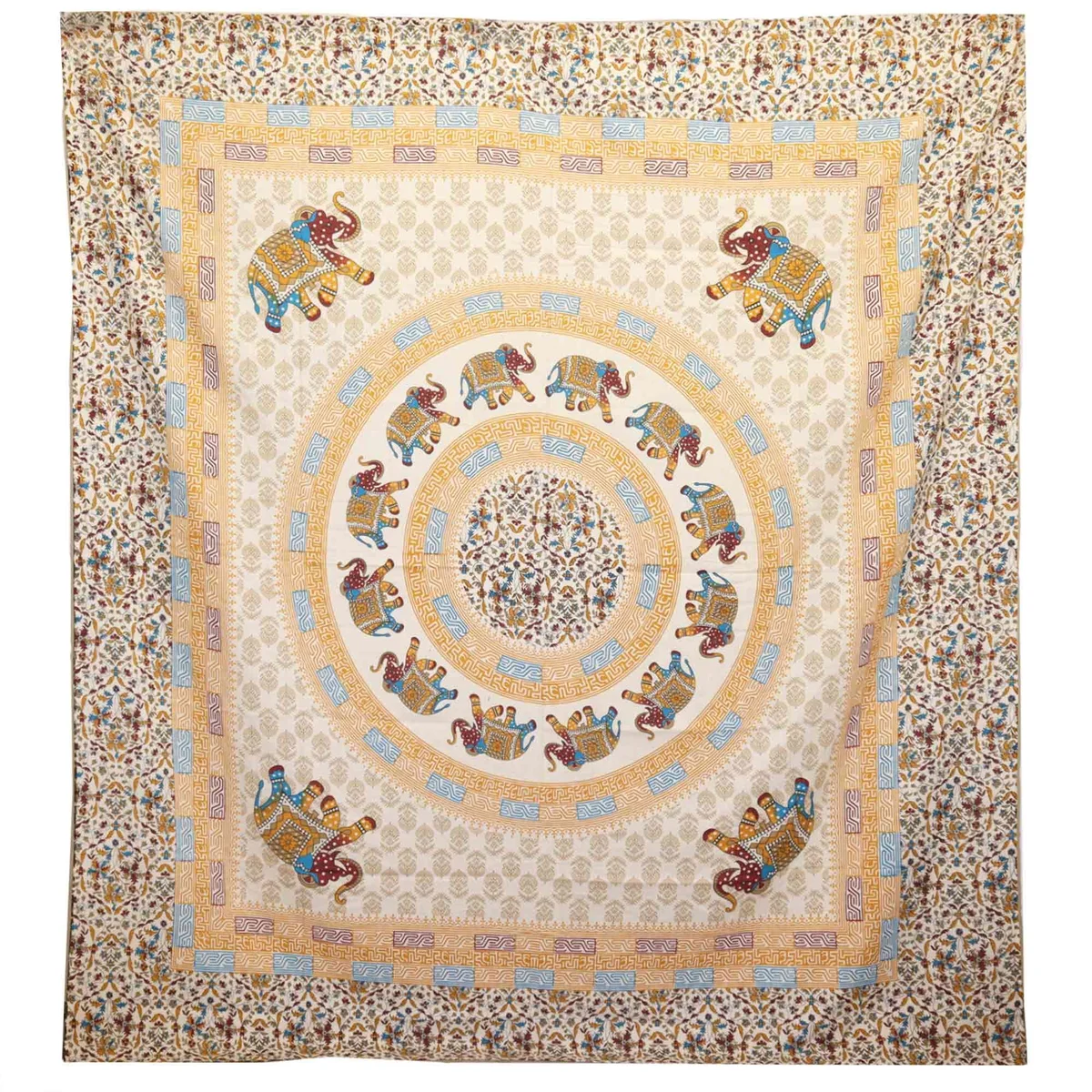 Elephant mandala wall hanging with brown and orange pattern on cream backdrop