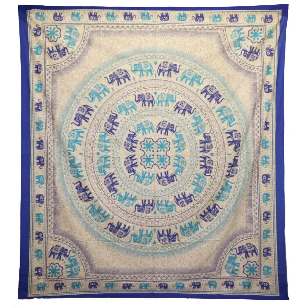 Blue elephant mandala wall hanging in shades of blue, a blue elephant wall art piece
