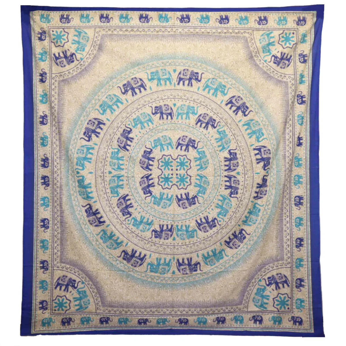 Elephant mandala wall hanging in shades of blue, a striking mandala wall decor design.