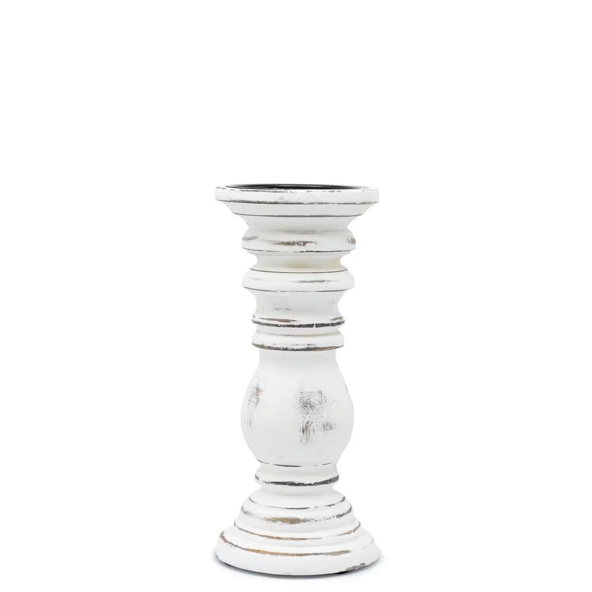 Small whitewash classic candle stand decorative candle holder with a simple, rustic design on a plain background