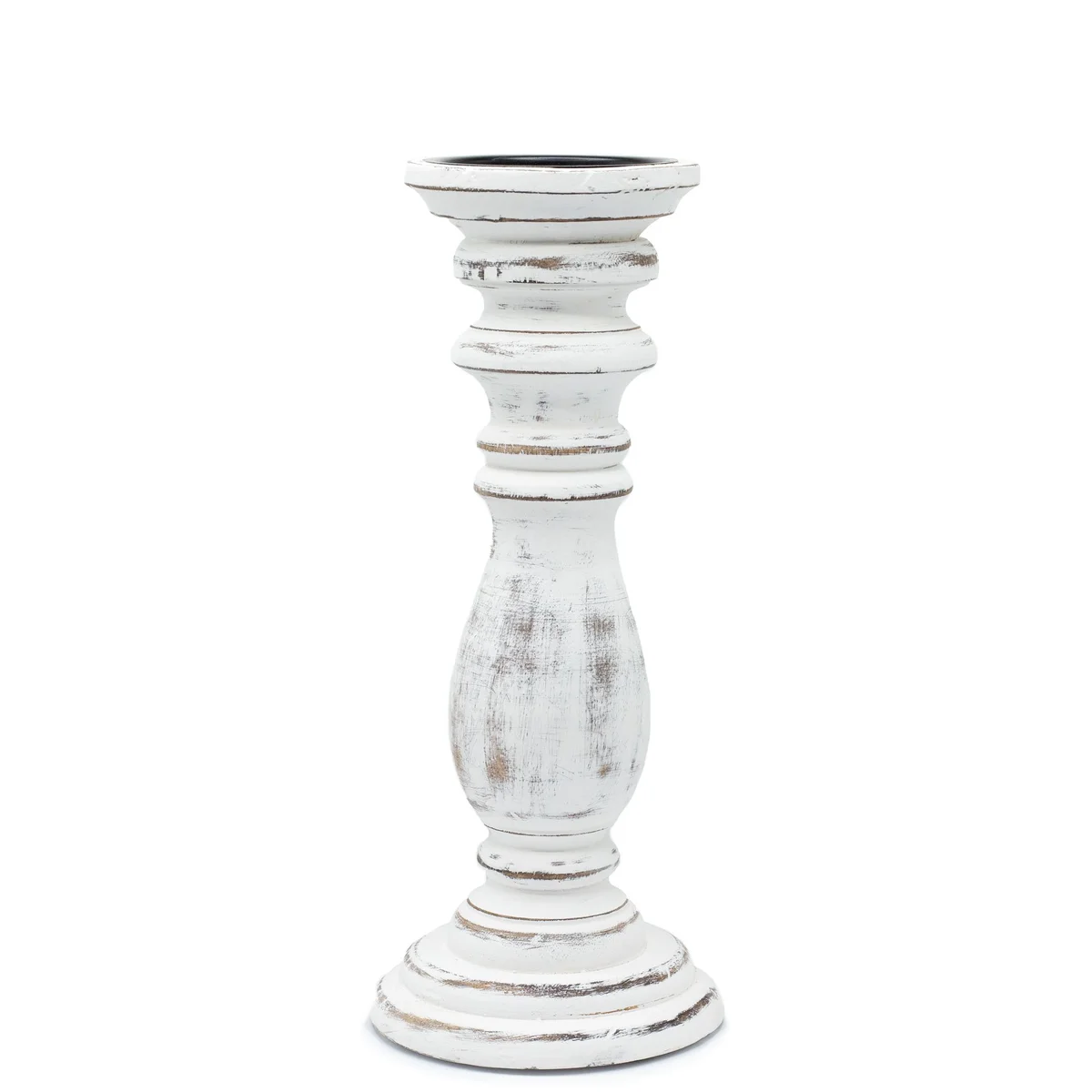 Medium classic candle stand in whitewash finish with a simple, elegant design for home decor