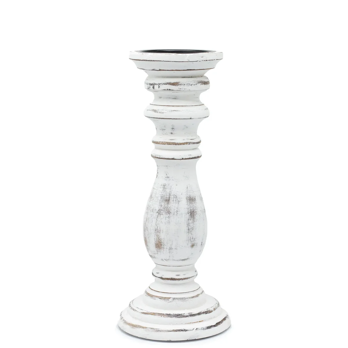 Medium classic whitewash candle holder with a simple, elegant design suitable for home decor