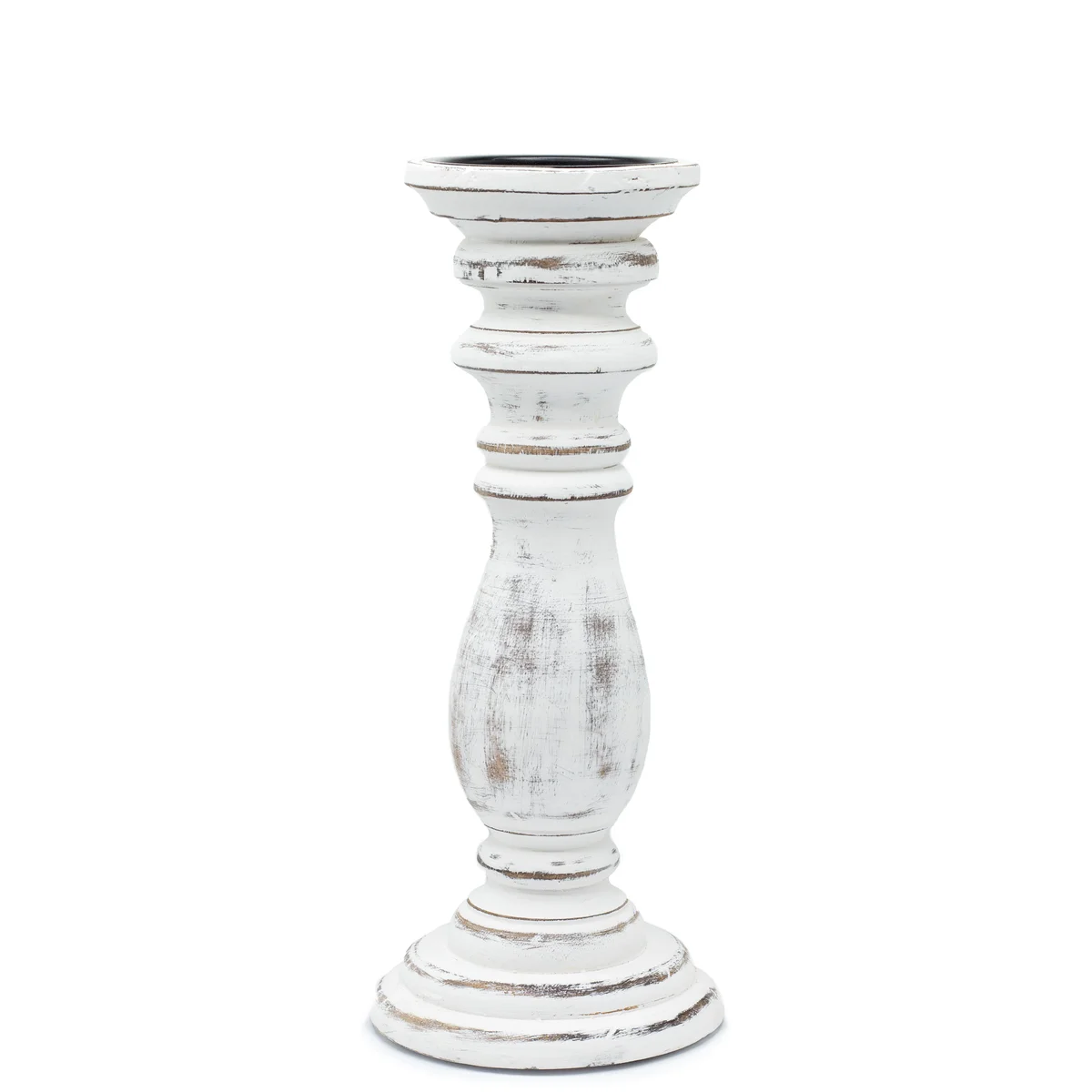 Medium whitewash candle stand with classic design, suitable for holding candles on tables or shelves