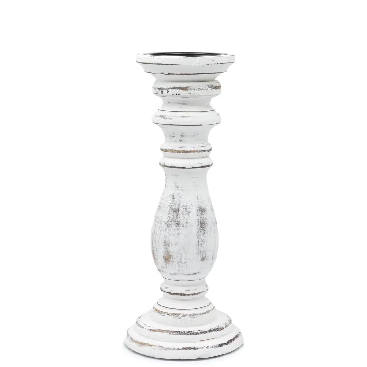 Medium whitewash classic candle stand decorative candle holder with simple, elegant design on plain background
