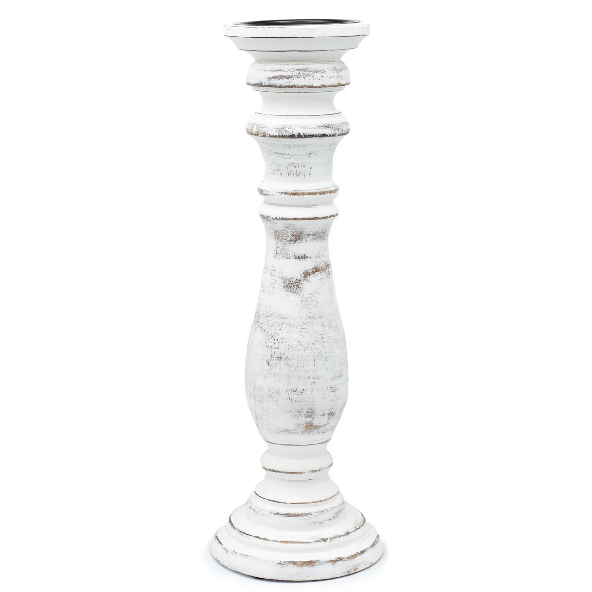 Large classic candle stand in whitewash finish with a simple, elegant design suitable for home decor