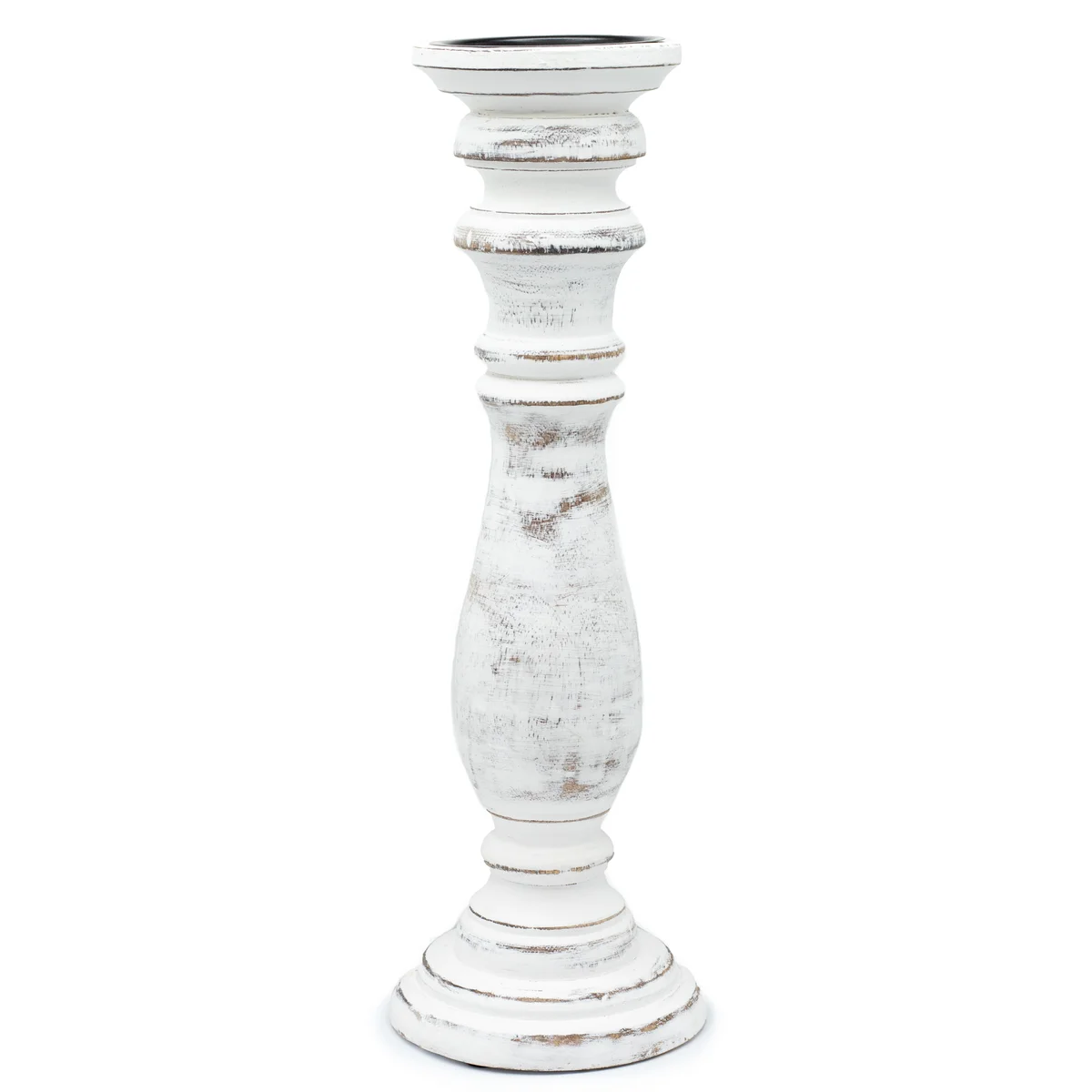 Large whitewash wooden candle stand with a classic design, suitable for holding multiple candles securely