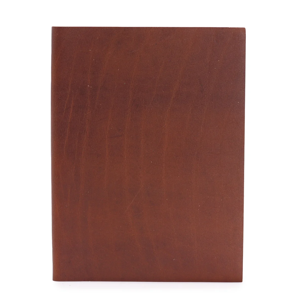 Large dark tan daily notebook open to lined pages showing 100 pages, size 20x15cm on white background