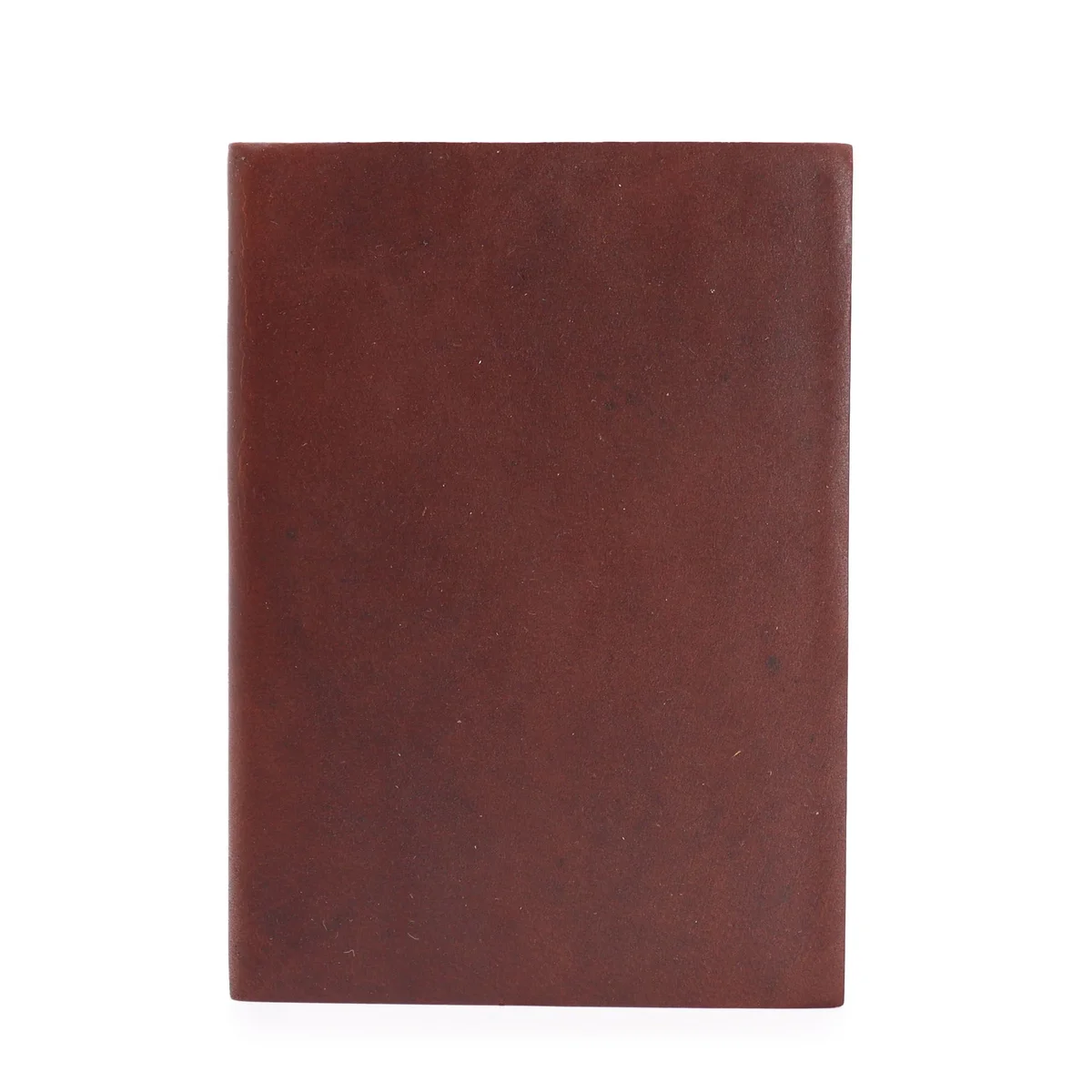 Medium dark tan daily note book with 100 lined pages, 18x13cm size, closed on white background