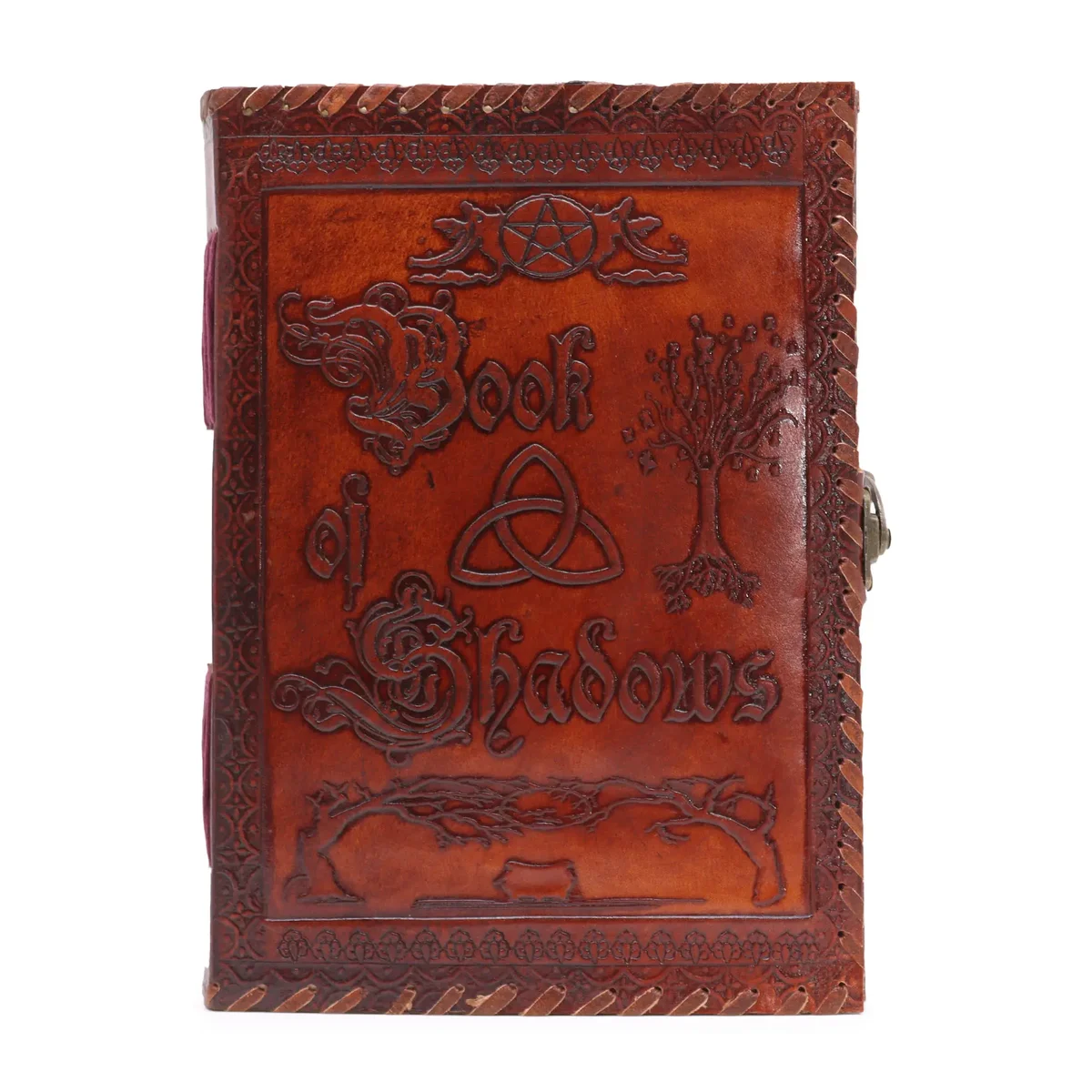 Large dark tan journal with decle-edged pages, 200 pages, measuring 25x18x3cm, closed on white background