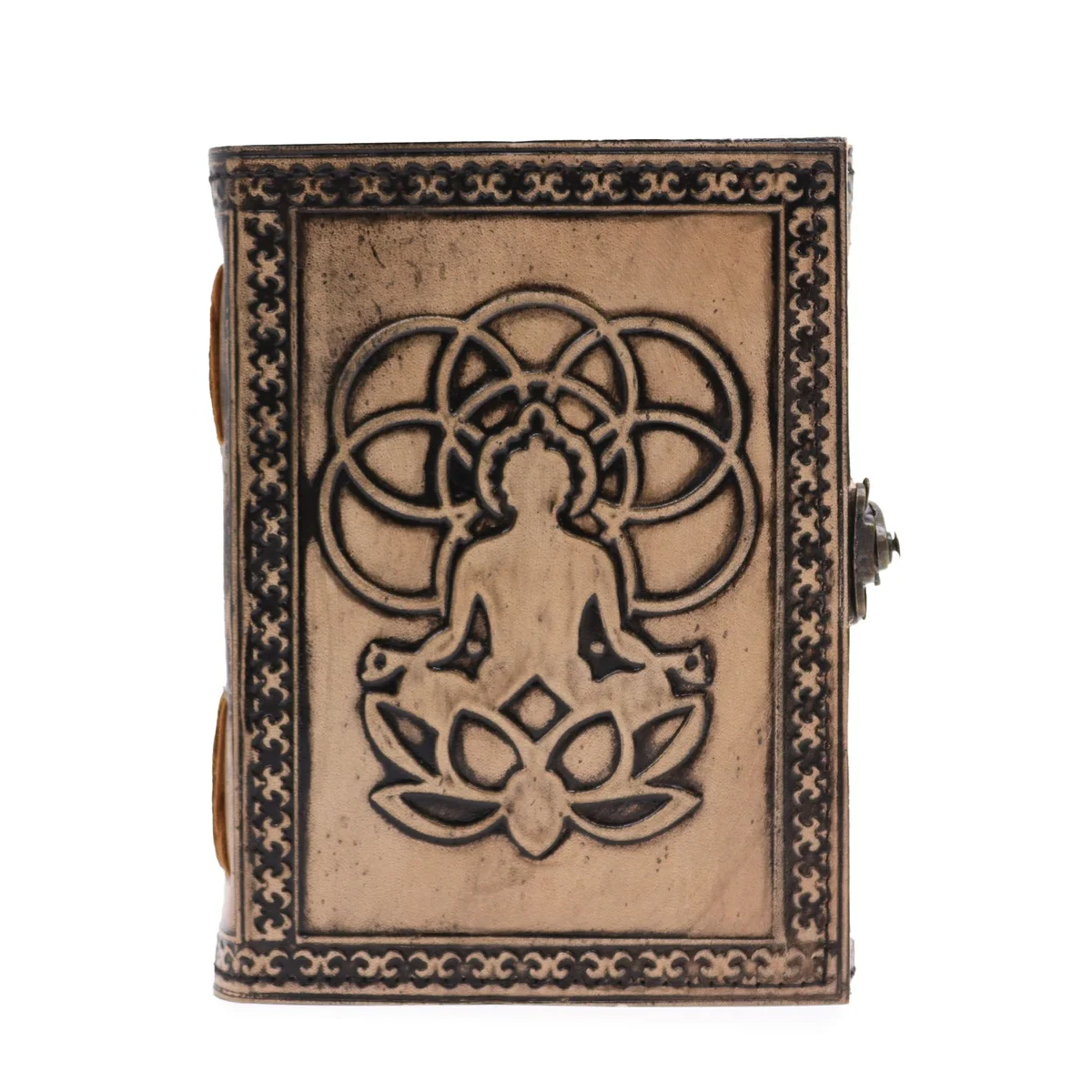 Antique grey esoteric notebook with Buddha design, stitch edge binding, 200 pages, 17.5x12.5x3cm size