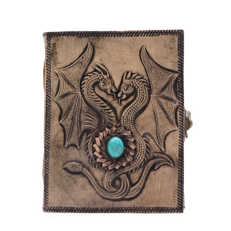 Two Dragons notebook in antique grey, 17.5x12.5x3cm, 200 pages, compact stitch edge