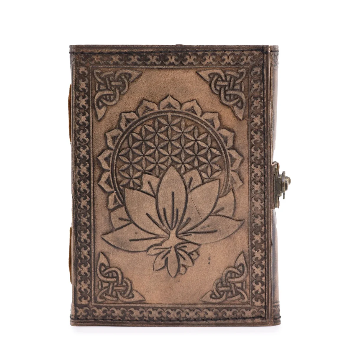 Antique grey esoteric notebook with lotus mandala design, stitched edge, 200 pages, 17.5x12.5x3cm size