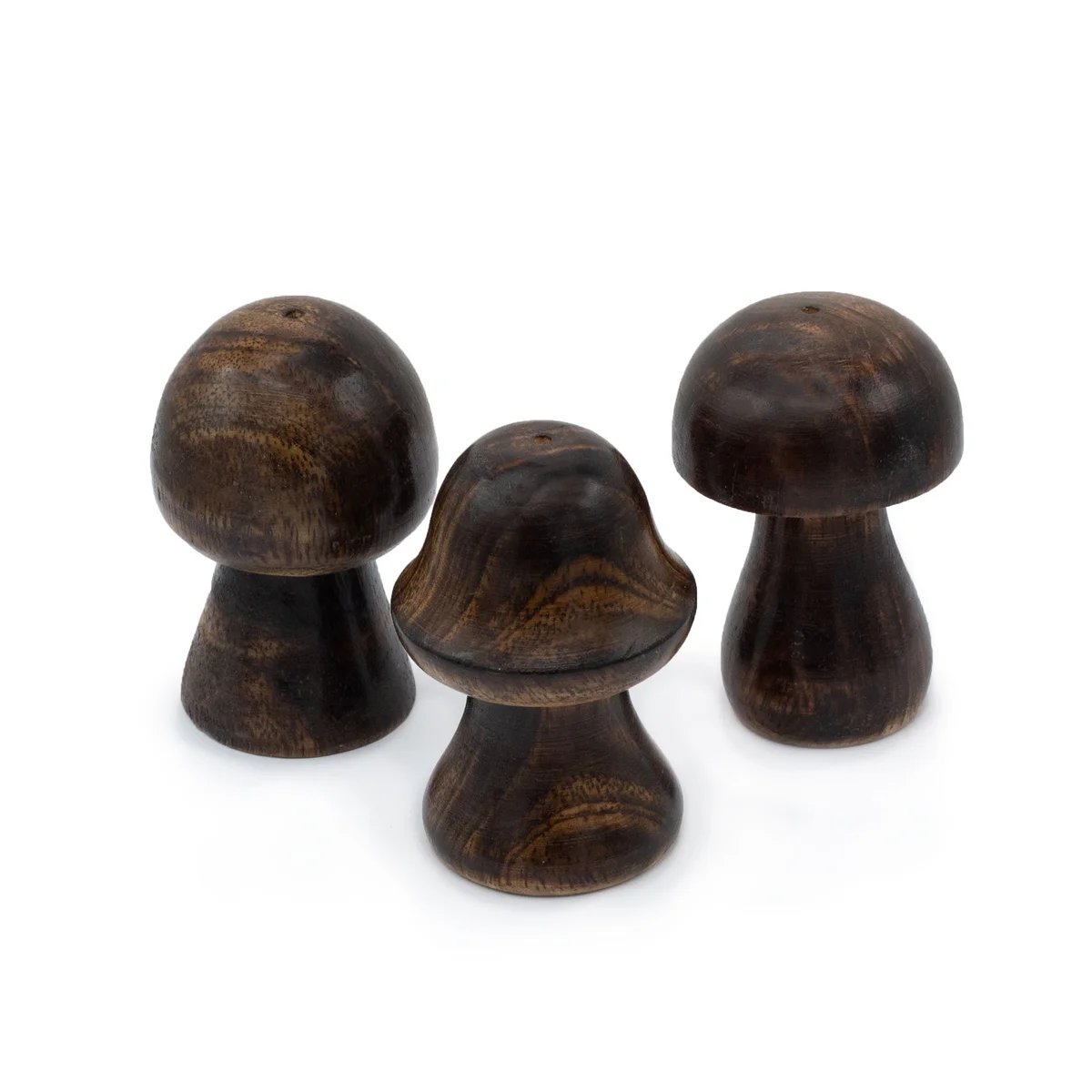 Three small incense figurines shaped like mushrooms in sizes 8cm, 7cm, and 6.5cm on a white background