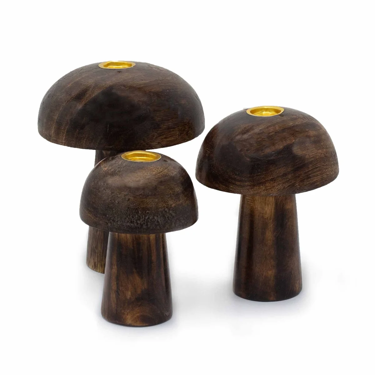 Set of 3 mushroom incense cones in varying sizes 10cm, 9cm, 8cm, shown as mushroom incense set