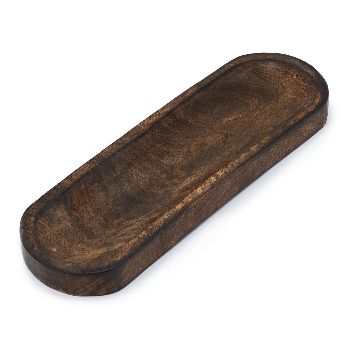 Classic incense tray made of mango wood, 30x10cm rectangular, showing natural grain on flat surface.