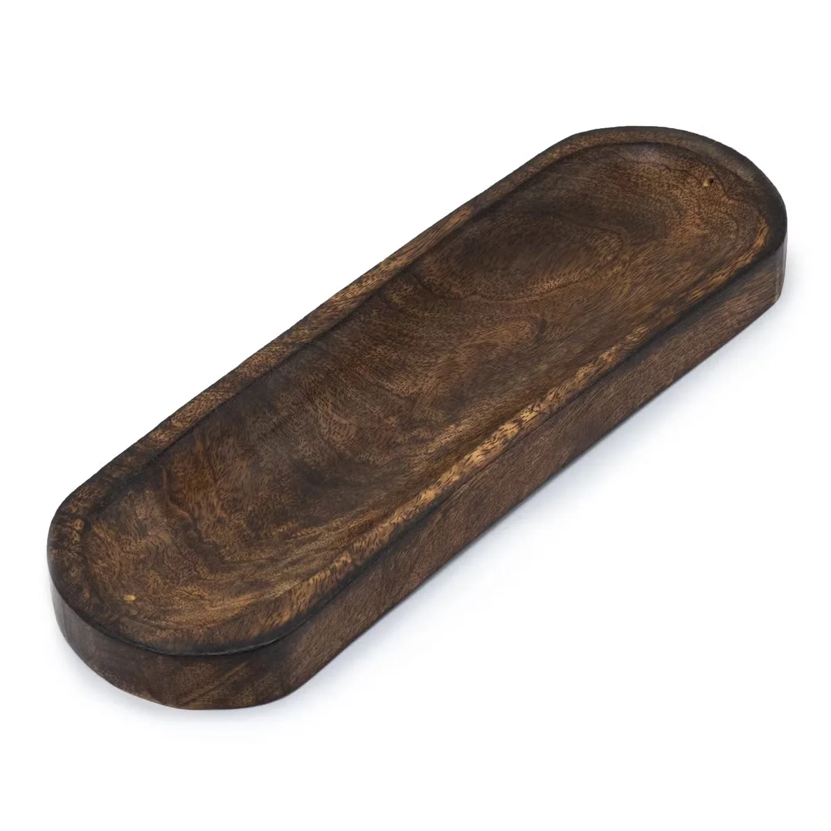 Large wooden incense burner tray, 30x10cm, classic mango wood finish.