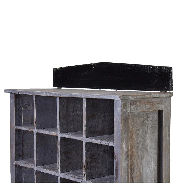 Greywash wooden candle stand displaying votive candles on a square base