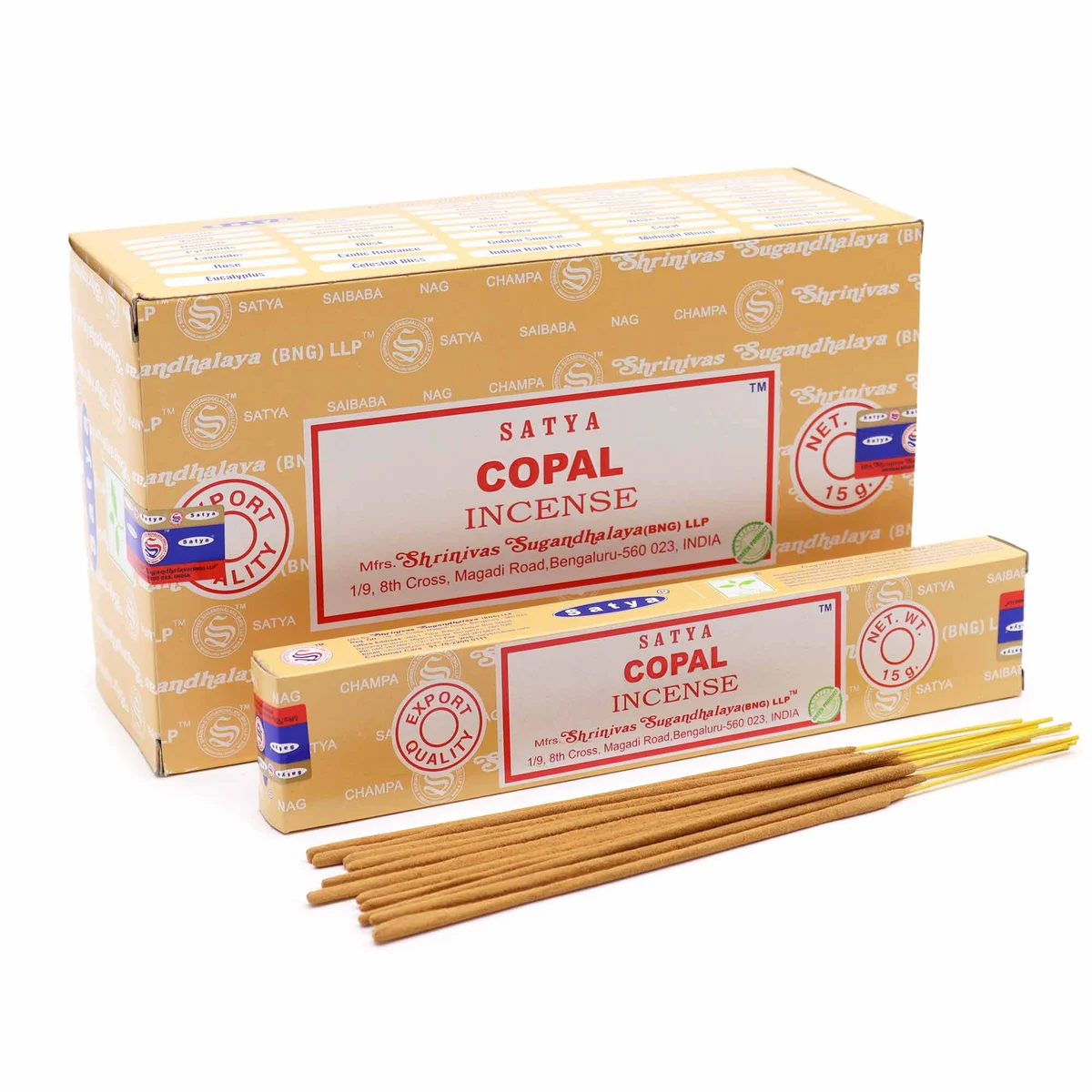 Satya incense sticks 15g, Copal, wooden sticks bundled in a small paper wrapper