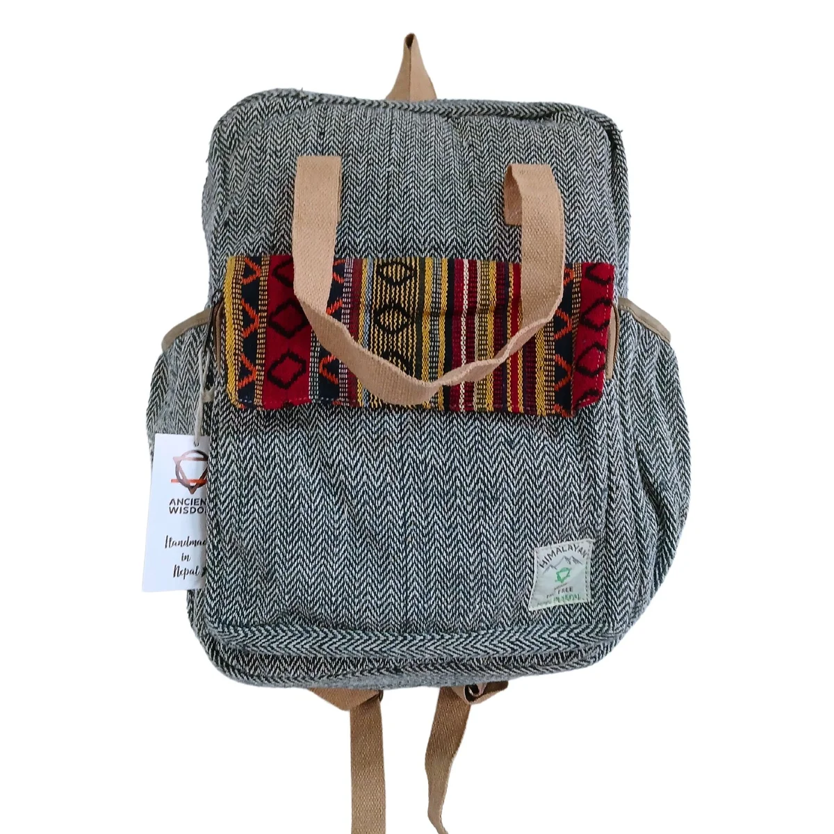 Hemp adventure backpack Annapurna in natural hemp fabric with multiple compartments and adjustable straps
