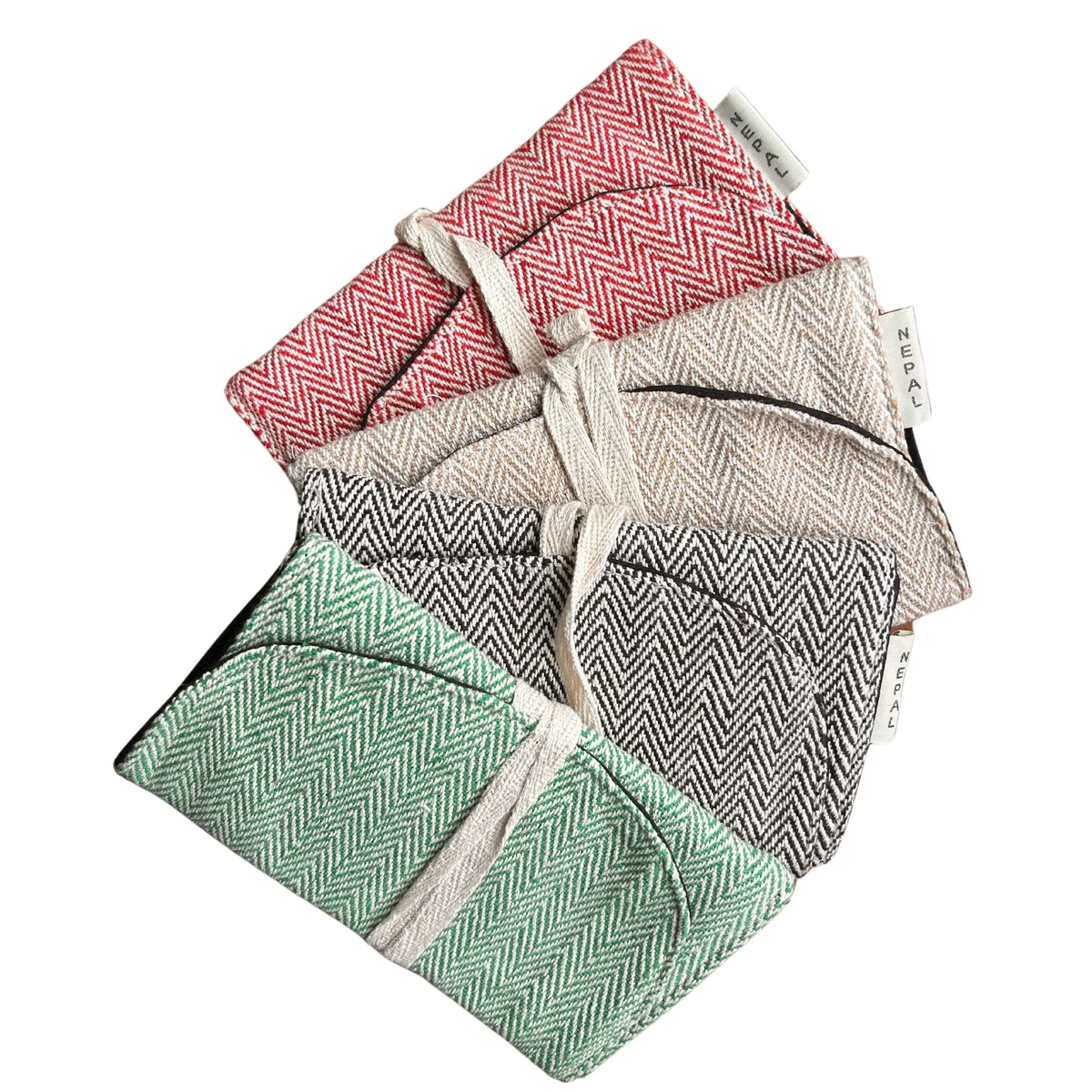 Assorted hemp wrap pouches designed for phone, tobacco, or general use displayed on a white background
