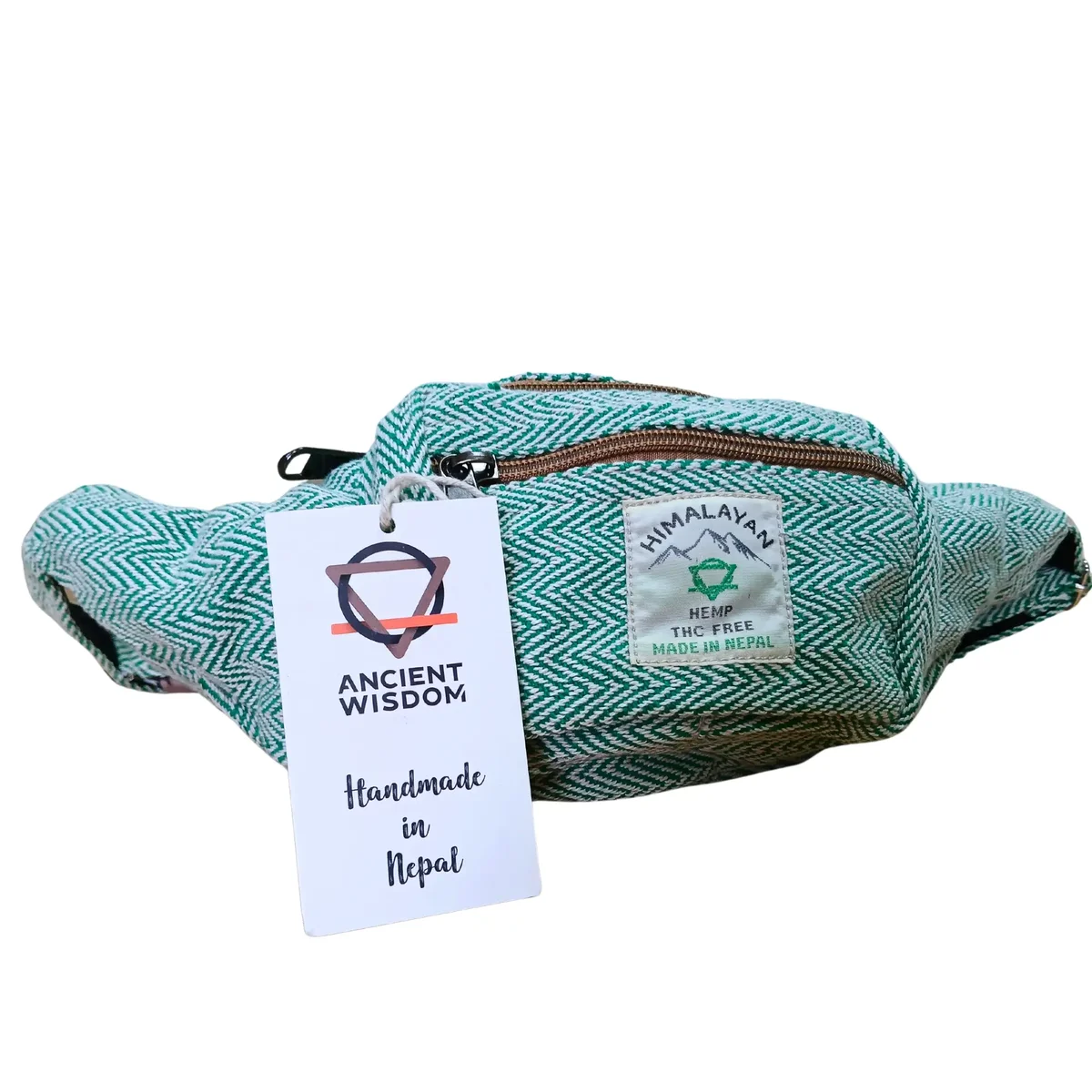 Sage belt bag made from cotton hemp with adjustable strap and zippered main compartment