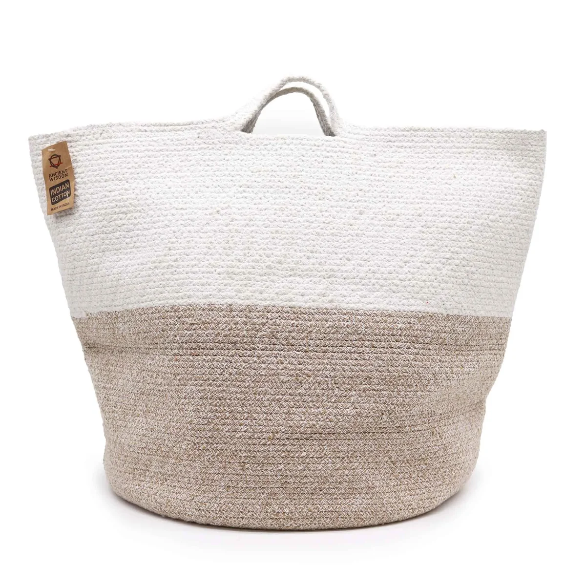 Beige cotton rope large storage basket measuring 45x40cm, ideal for laundry or general storage use