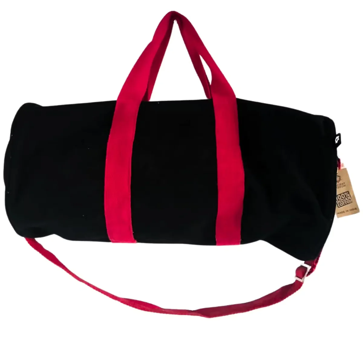 Black stylish gym bag with Cherry Pink handle and "Don't Quit" text on the side, shown against a white background