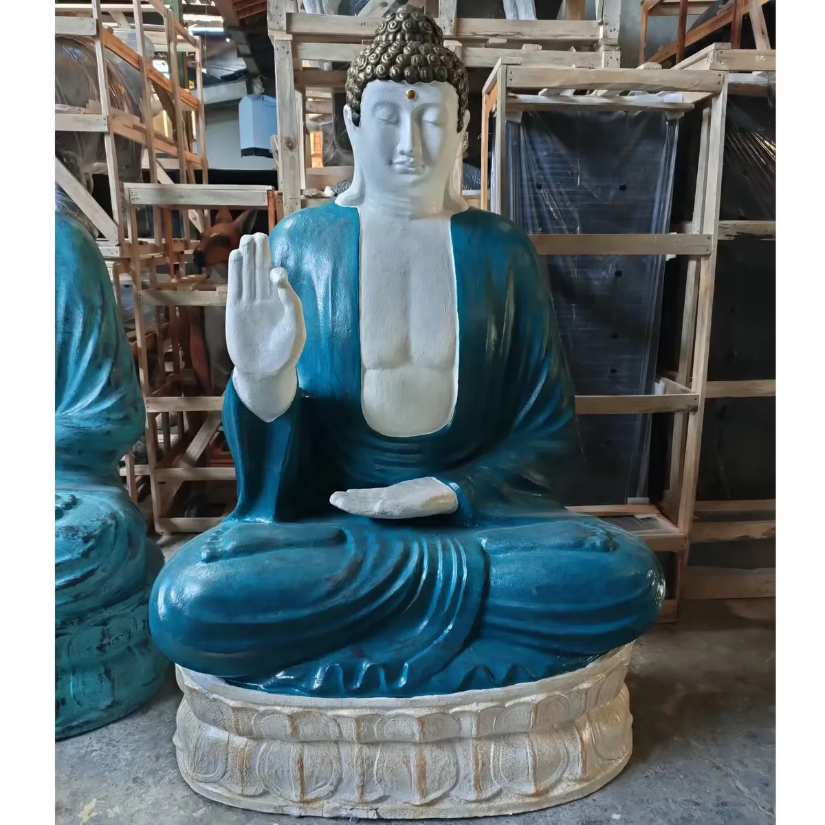 Large turquoise and stone decorative Buddha figure standing 0.96m tall with intricate Thai design details