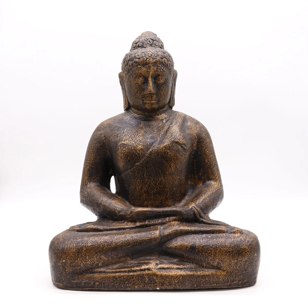 Medium Buddha ornament in classic antique gold finish, standing 0.5 meters tall on a white background