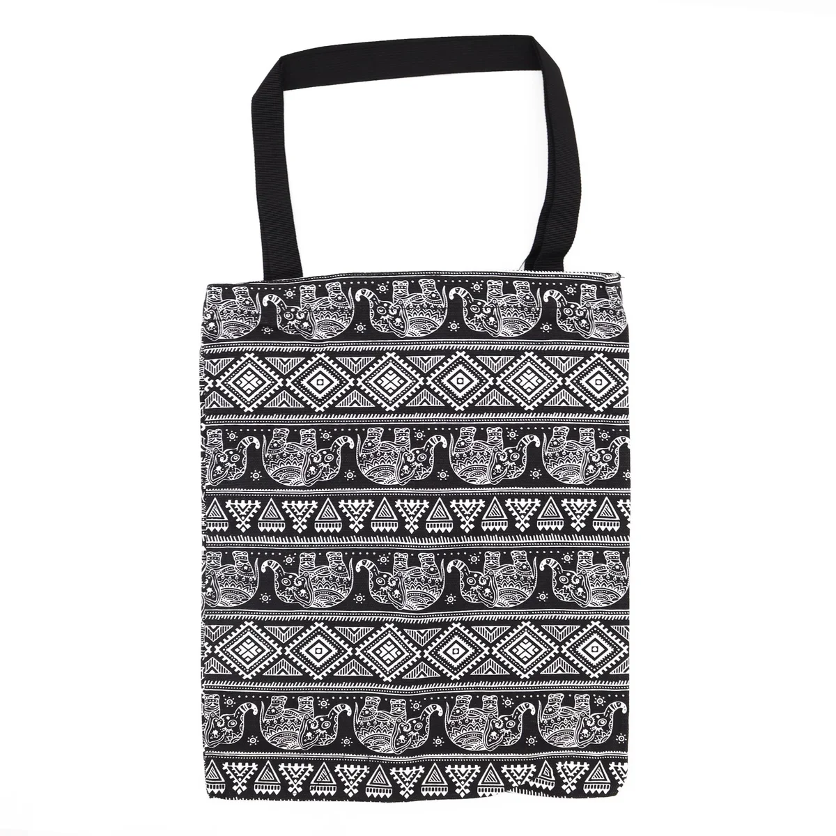 Classic tote bag with elephant motif, 40x34cm, front view showing zipper closure.