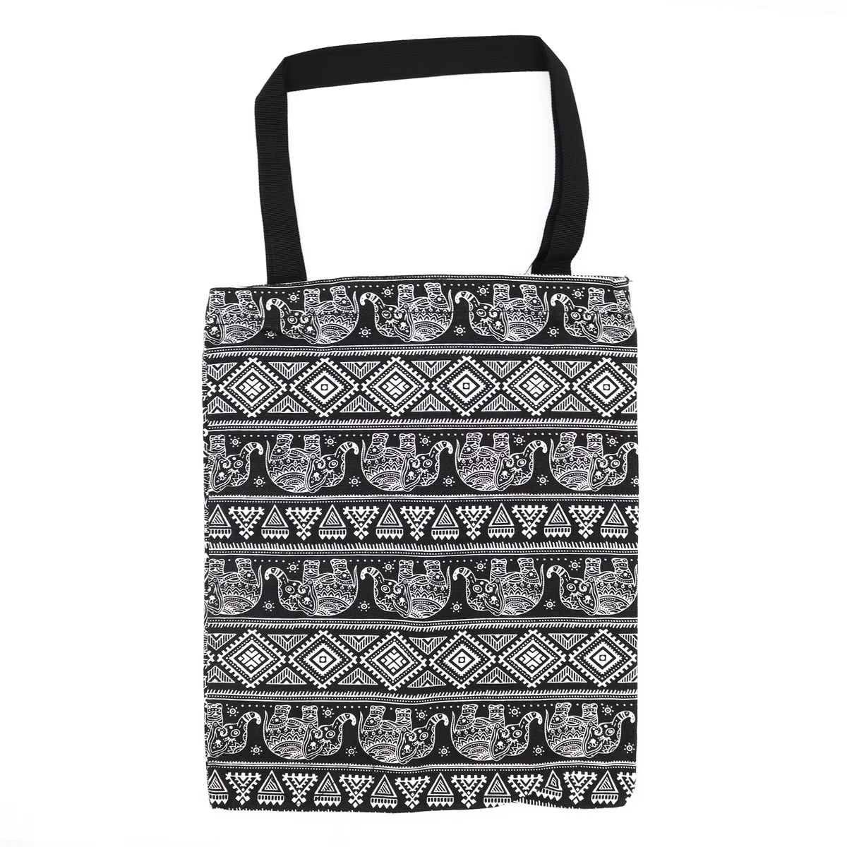 Elephant motif tote with zipper, classic bag style, 40x34cm