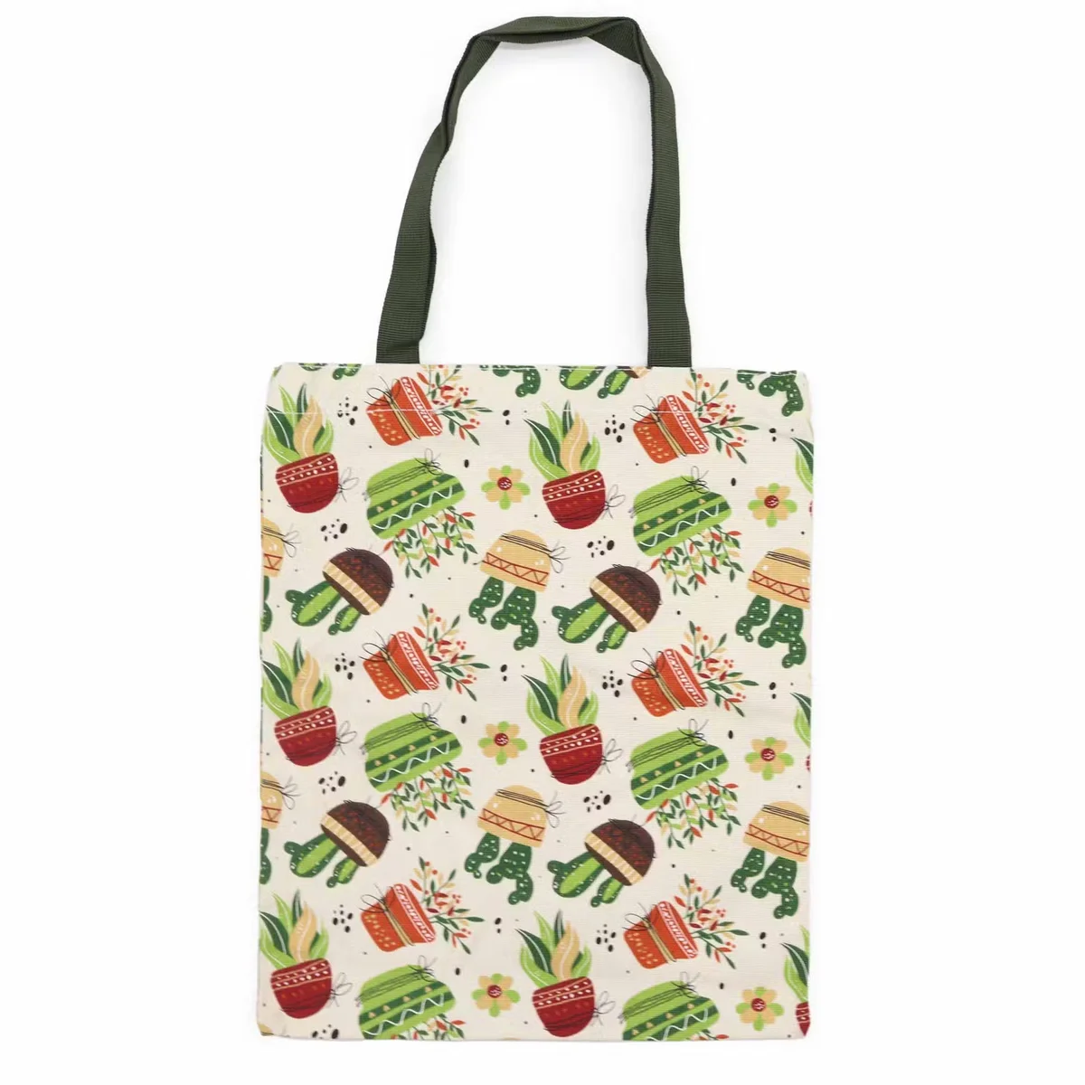 Classic 40x34cm tote bag with cactus motif and zipper closure, displayed flat with a clean, neutral background.