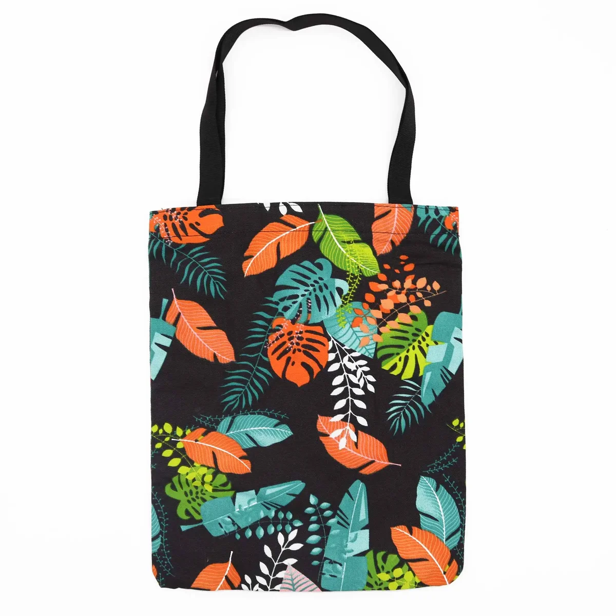 Classic tote bag with zipper in dark tropical motif, 40x34cm, shown on a neutral background.