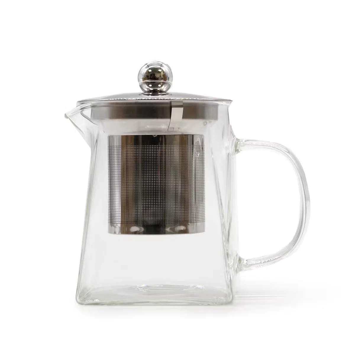 Glass tea infuser pot, round base, vertical tower shape, 350ml, clear.