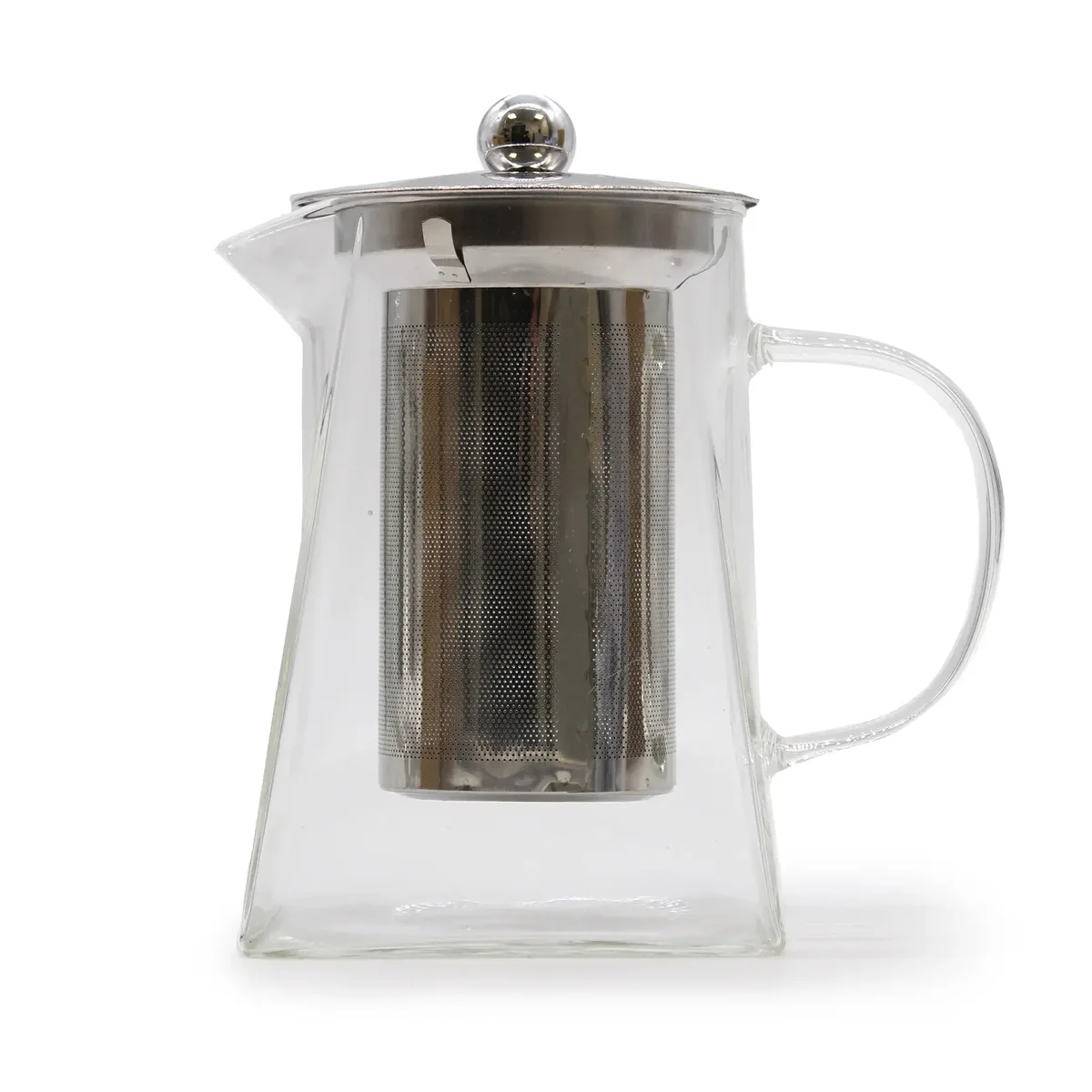 Clear glass tower shape teapot with built‑in infuser, 780ml capacity, perfect for brewing tea.