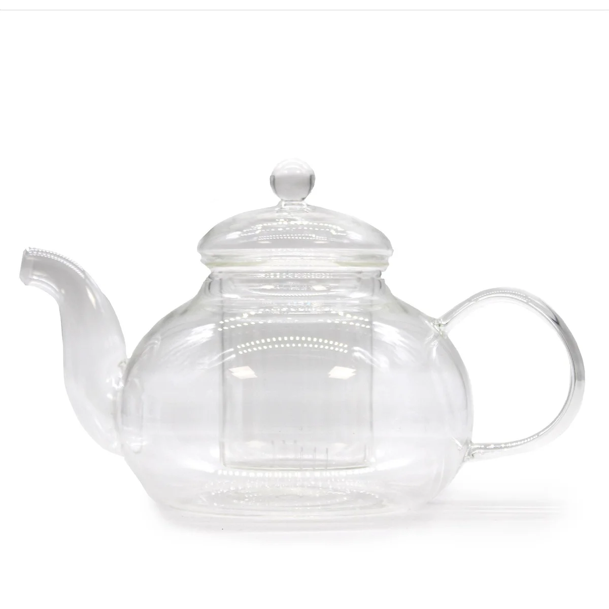 Glass infuser teapot, round pearl design, 800ml, clear glass with metal infuser, spout, handle